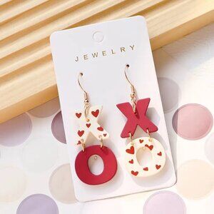 Love Print XO Wine Red Acrylic Dangle Earrings (New)